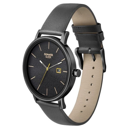 Sonata 7131NL04 Quartz Analog Black Dial Men’s Watch with Black Leather Strap