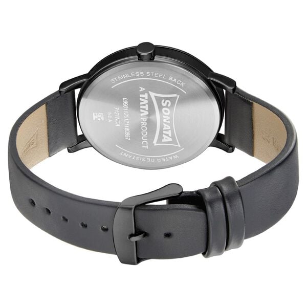 Sonata 7131NL04 Quartz Analog Black Dial Men’s Watch with Black Leather Strap