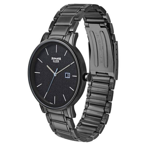 Sonata 7131SM02 Quartz Analog Black Dial Stainless Steel Strap Watch for Men – Black/Silver
