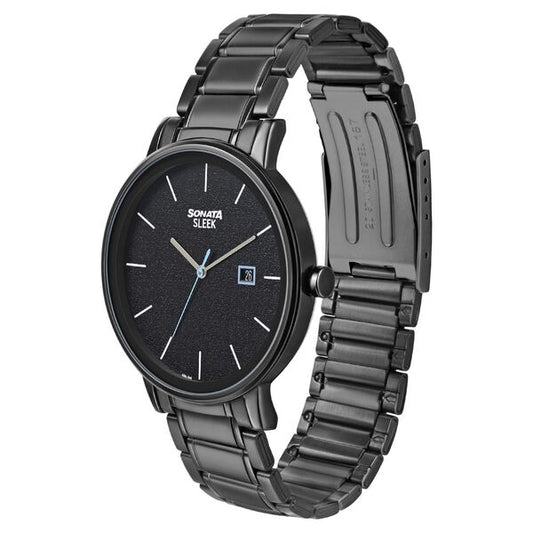 Sonata 7131NM02 Quartz Analog Black Dial Men’s Watch with Black Stainless Steel Strap