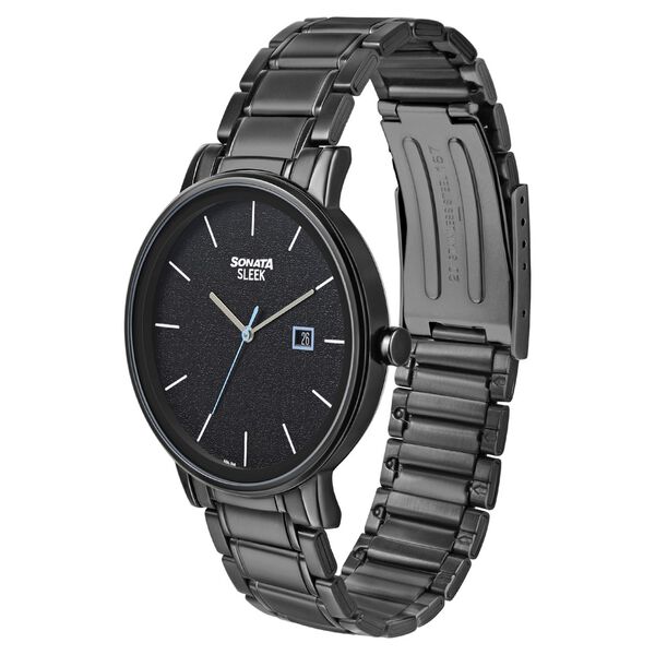 Sonata 7131NM02 Quartz Analog Black Dial Men’s Watch with Black Stainless Steel Strap