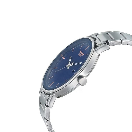 Sonata 7131SM01 Quartz Analog Blue Dial Men’s Watch with Silver Stainless Steel Strap