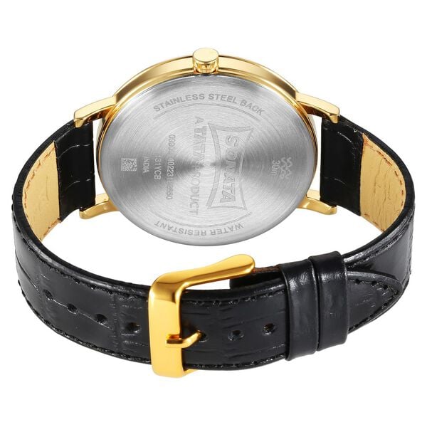 Sonata 7131YL01 Utsav Men’s Quartz Analog Silver Dial Black Leather Strap Watch