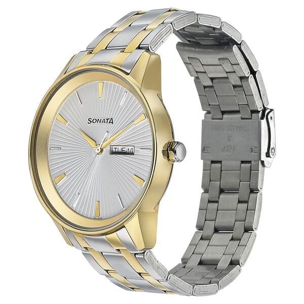 Sonata 7133BM01 Analog Quartz Men Watch with Silver Dial & Bimetal Strap