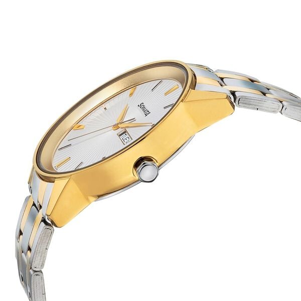 Sonata 7133BM01 Analog Quartz Men Watch with Silver Dial & Bimetal Strap