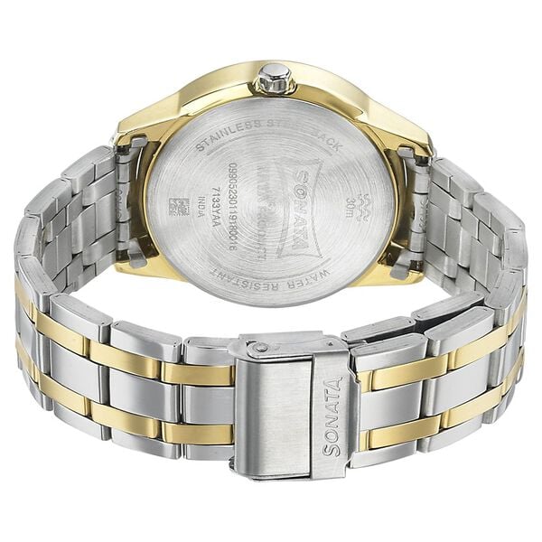 Sonata 7133BM01 Analog Quartz Men Watch with Silver Dial & Bimetal Strap