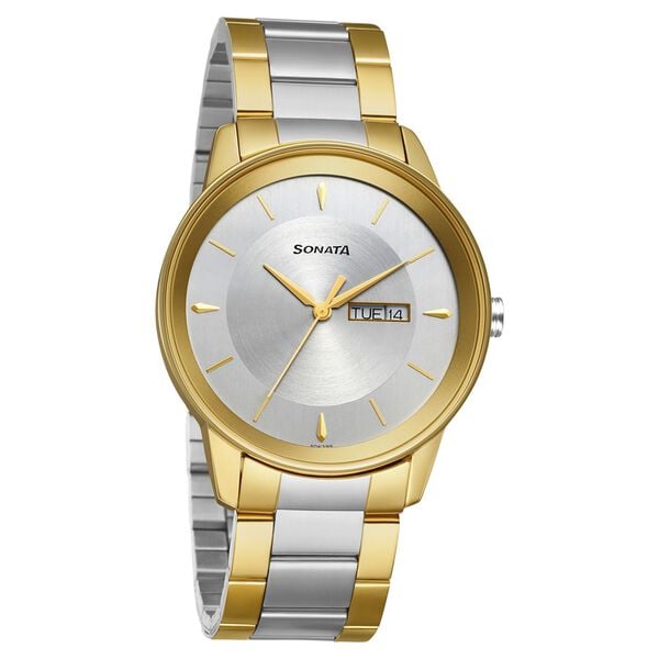 Sonata 7133BM03 Men’s Utsav Quartz Silver Dial Stainless‑Steel Watch