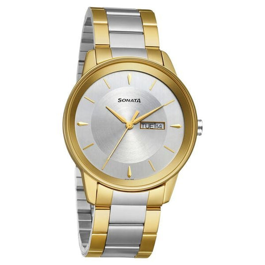 Sonata 7133BM03 Men’s Utsav Quartz Silver Dial Stainless‑Steel Watch