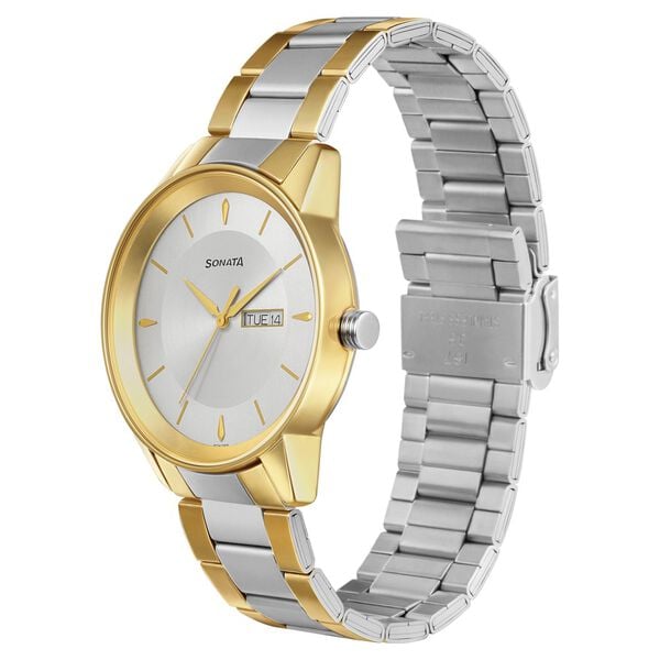 Sonata 7133BM03 Men’s Utsav Quartz Silver Dial Stainless‑Steel Watch