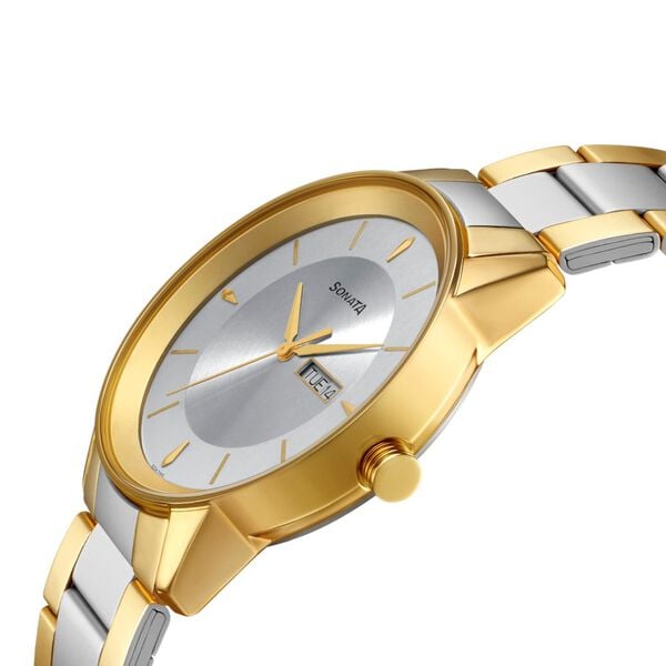 Sonata 7133BM03 Men’s Utsav Quartz Silver Dial Stainless‑Steel Watch