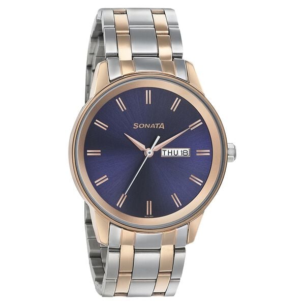 Sonata 7133KM02 Men’s Blue Dial Two-Tone Bimetal Analog Quartz Watch