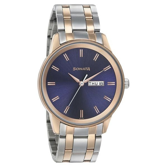 Sonata 7133KM02 Men’s Blue Dial Two-Tone Bimetal Analog Quartz Watch