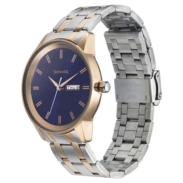 Sonata 7133KM02 Men’s Blue Dial Two-Tone Bimetal Analog Quartz Watch