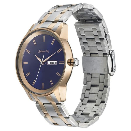Sonata 7133KM02 Men’s Blue Dial Two-Tone Bimetal Analog Quartz Watch