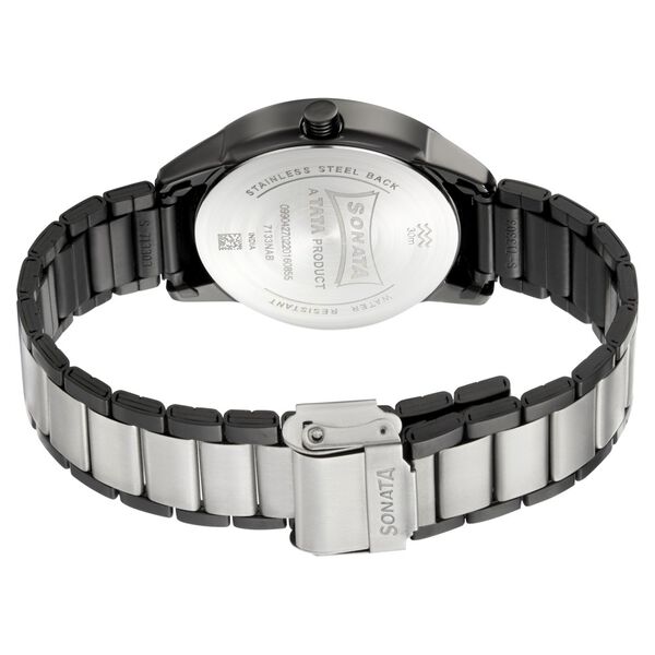 Sonata 7133KM03 Men’s Black Dial Two-Tone Metal Analog Quartz Watch