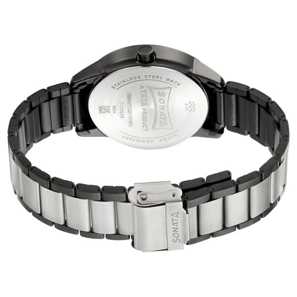 Sonata 7133KM03 Beyond Gold Quartz Analog Black Dial Two-Toned Metal Strap Watch for Men