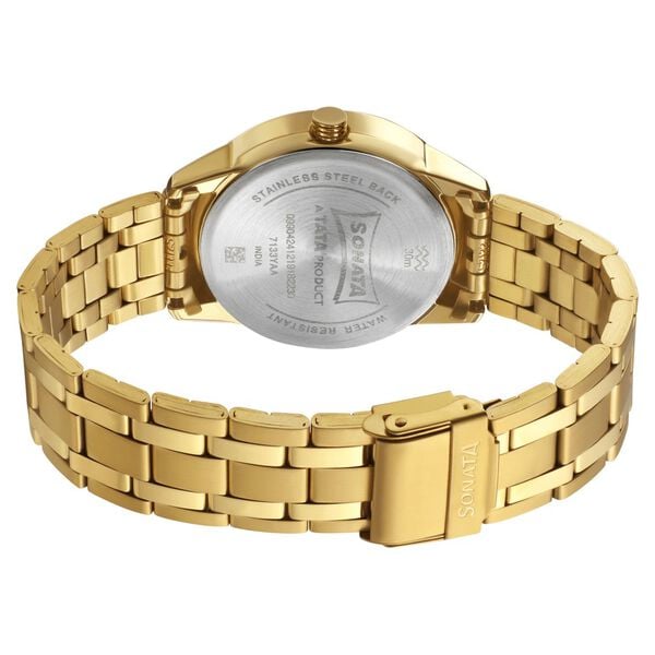 Sonata 7133YM01 Men Quartz Analog Day-Date Champagne Dial Stainless Steel Watch