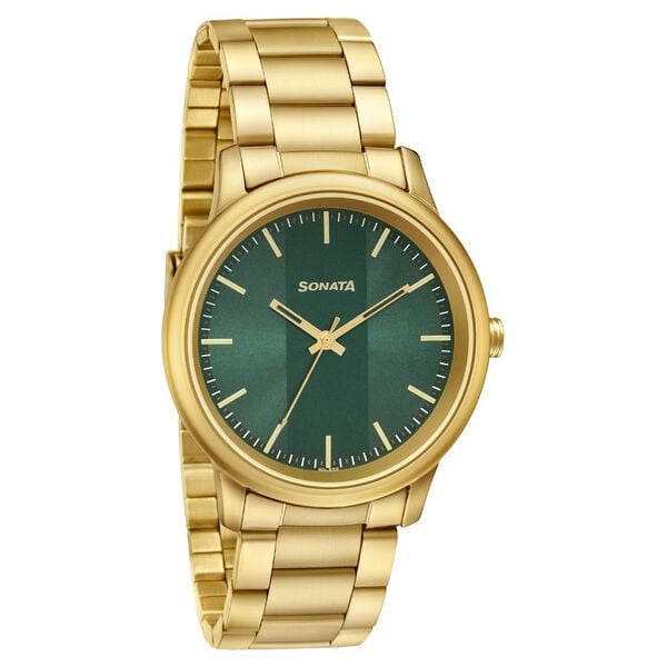 Sonata 7134YM04 men’s watch front view green dial