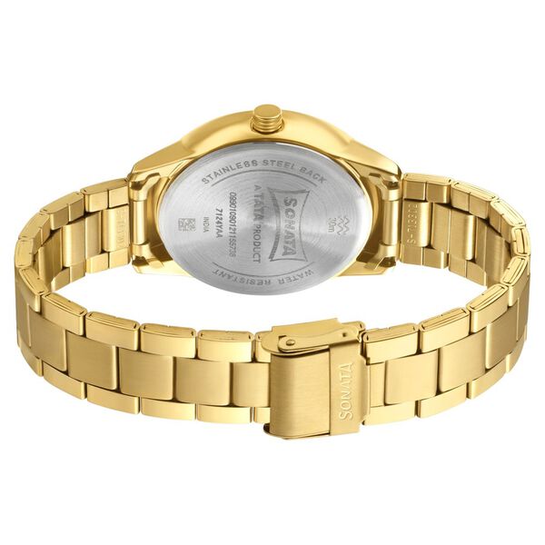 Sonata 7134YM04 Analog Quartz Watch for Men – Green Dial, Gold Metal Strap