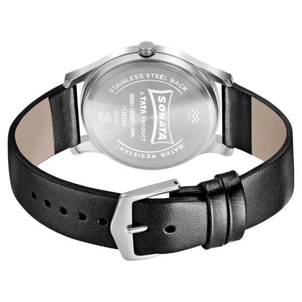 Sonata 7135SL01 Men’s Silver Dial Black Leather Analog Quartz Watch