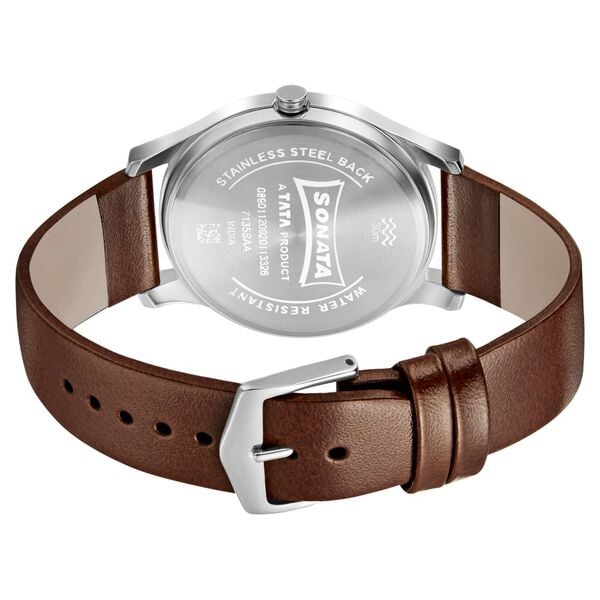 Sonata 7135SL03 Men Quartz White Dial Leather Strap Watch