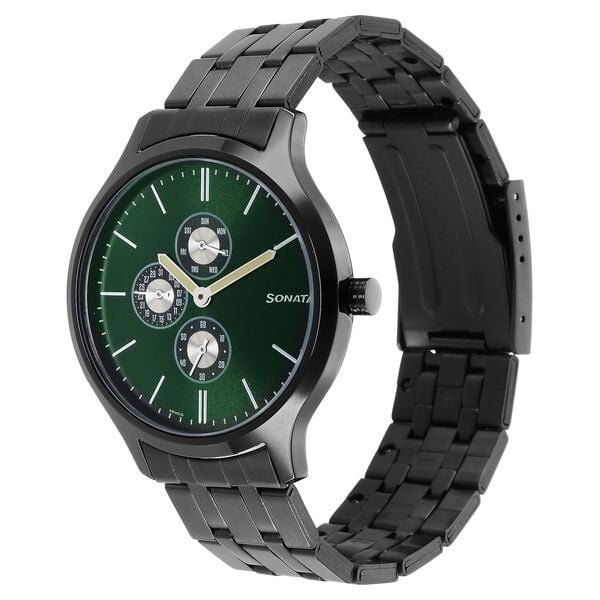 Sonata 7140NM02 Men’s Green Dial Stainless Steel Multifunction Quartz Watch