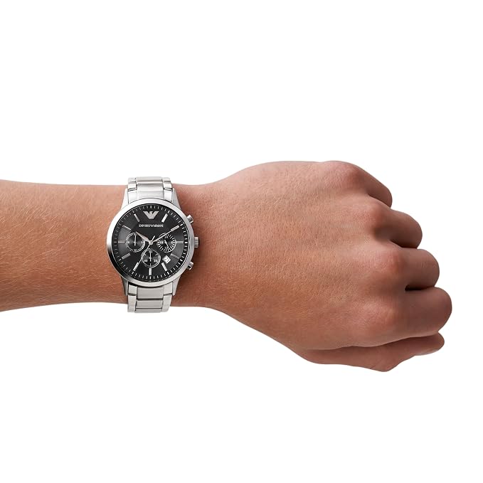 Emporio Armani AR2434I Renato Men's Black Dial Silver Stainless Steel Chronograph Watch