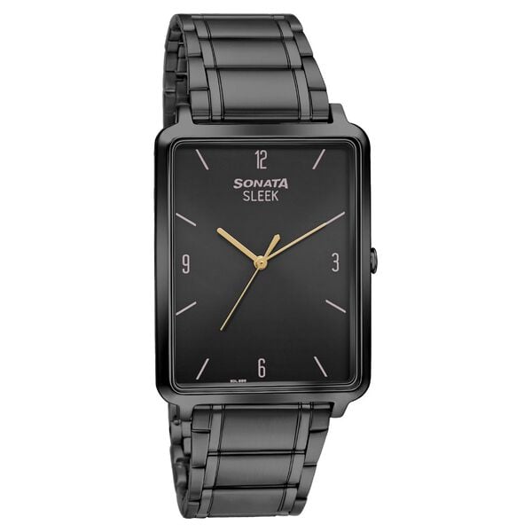 Sonata 7144NM01 Quartz Analog Black Dial Stainless Steel Strap Watch for Men – Black