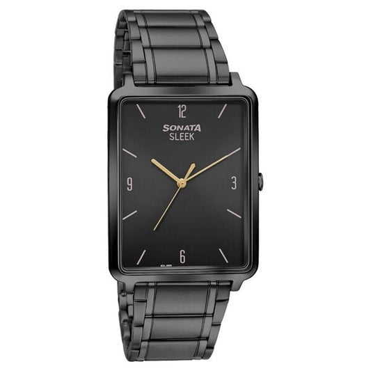 Sonata 7144NM01 Quartz Analog Black Dial Stainless Steel Strap Watch for Men – Black