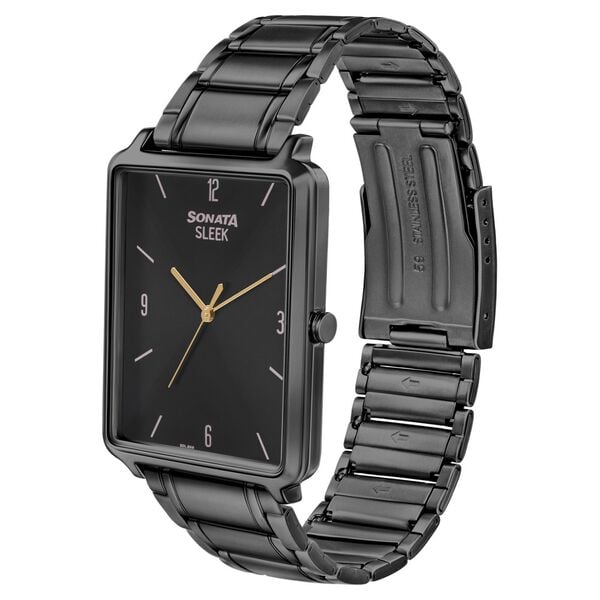 Sonata 7144NM01 Quartz Analog Black Dial Stainless Steel Strap Watch for Men – Black