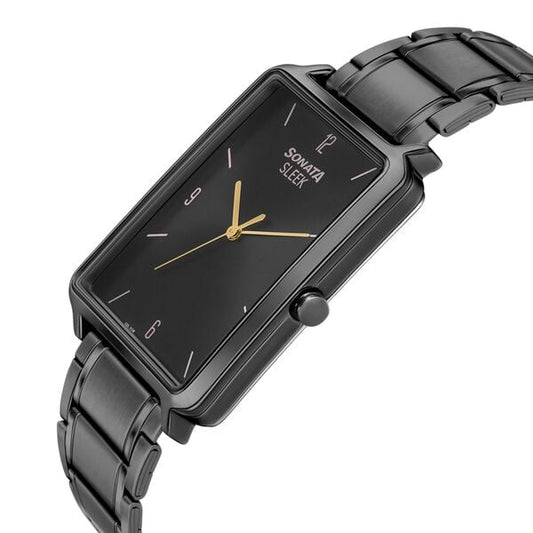 Sonata 7144NM01 Quartz Analog Black Dial Stainless Steel Strap Watch For Male