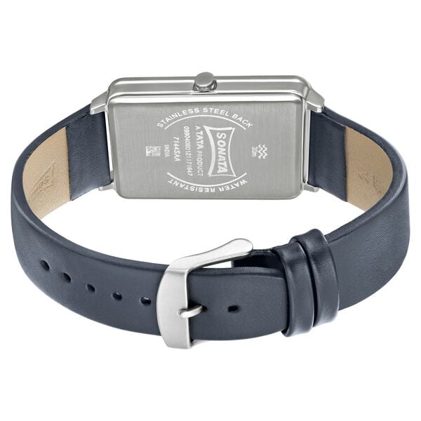 Sonata 7144SL01 Sleek Quartz Analog Silver Dial Blue Leather Strap Watch for Men