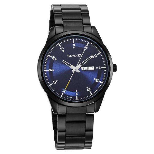 Sonata 7146NM01 Men’s Blue Dial Stainless Steel Analog Quartz Watch