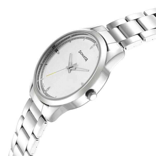 Sonata 7146SM01 Force Quartz Analog Silver Dial Stainless Steel Strap Watch for Men