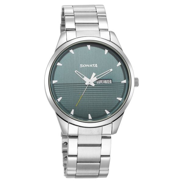 Sonata 7146SM02 Analog Quartz Watch for Men – Blue Dial, Silver Stainless Steel Strap