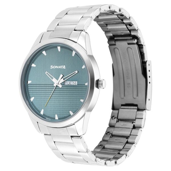 Sonata 7146SM02 Analog Quartz Watch for Men – Blue Dial, Silver Stainless Steel Strap