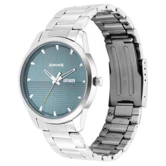 Sonata 7146SM02 Analog Quartz Watch for Men – Blue Dial, Silver Stainless Steel Strap