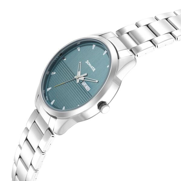 Sonata 7146SM02 Analog Quartz Watch for Men – Blue Dial, Silver Stainless Steel Strap