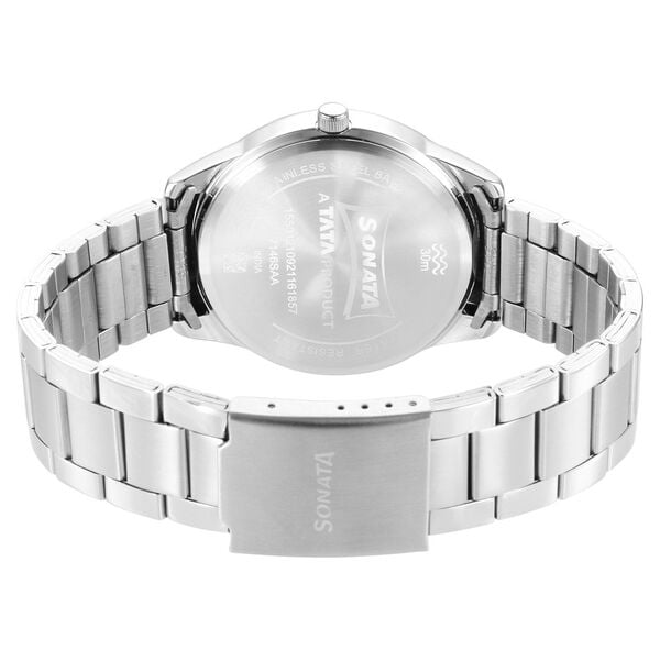 Sonata 7146SM02 Analog Quartz Watch for Men – Blue Dial, Silver Stainless Steel Strap
