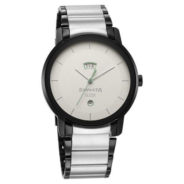 Sonata 7147KM01 Men’s Quartz Grey Dial Stainless Steel Round Watch