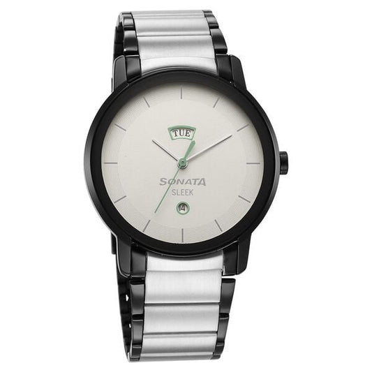 Sonata 7147KM01 Men’s Quartz Grey Dial Stainless Steel Round Watch