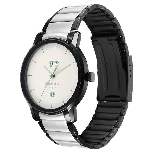 Sonata 7147KM01 Men’s Quartz Grey Dial Stainless Steel Round Watch