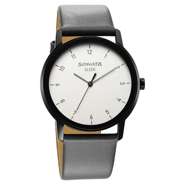 Sonata 7147NL02 Quartz Analog Grey Dial Men’s Watch with Grey Leather Strap
