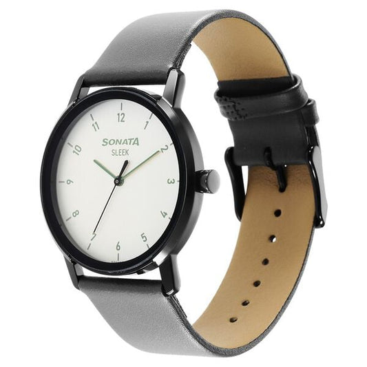 Sonata 7147NL02 Quartz Analog Grey Dial Men’s Watch with Grey Leather Strap