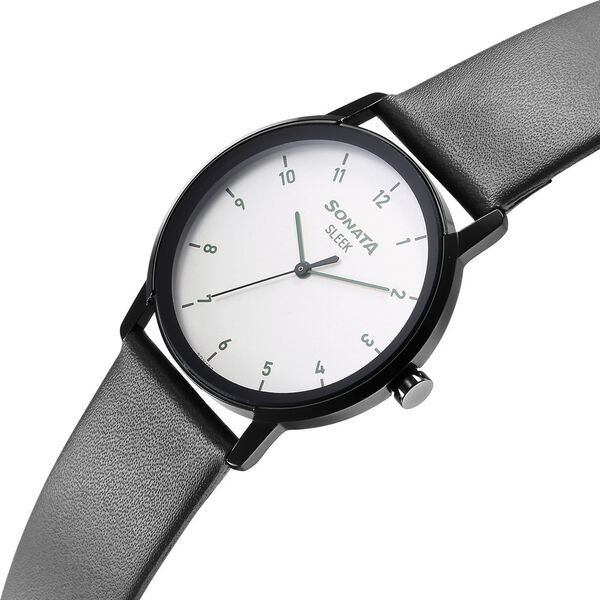 Sonata 7147NL02 Quartz Analog Grey Dial Men’s Watch with Grey Leather Strap