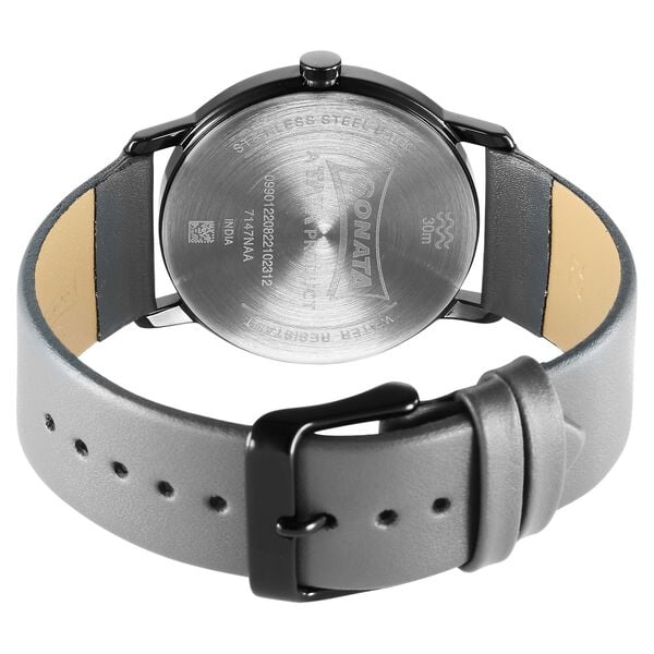 Sonata 7147NL02 Quartz Analog Grey Dial Men’s Watch with Grey Leather Strap