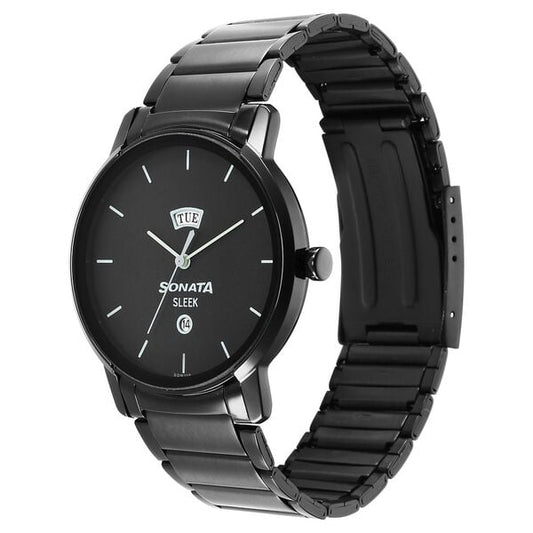 Sonata 7147NM01 Quartz Analog Black Dial Men’s Watch with Black Stainless Steel Strap