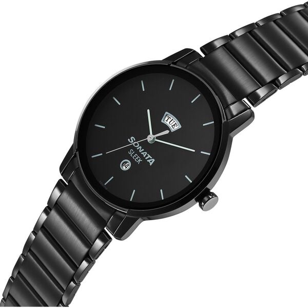 Sonata 7147NM01 Quartz Analog Black Dial Men’s Watch with Black Stainless Steel Strap