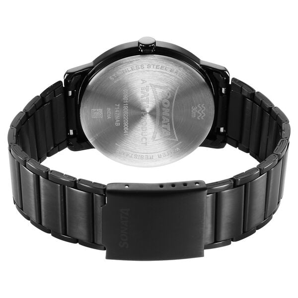 Sonata 7147NM01 Analog Quartz Watch for Men – Black Dial, Black Stainless Steel Strap