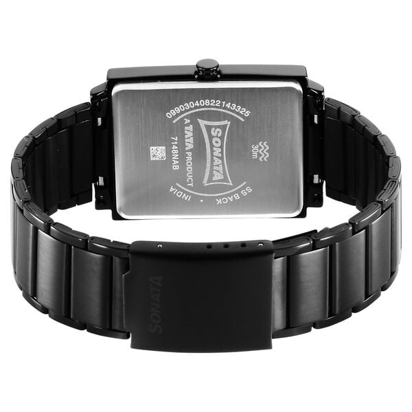 Sonata 7148NM01 Sleek Quartz Analog Black Dial Black Stainless Steel Strap Watch for Men
